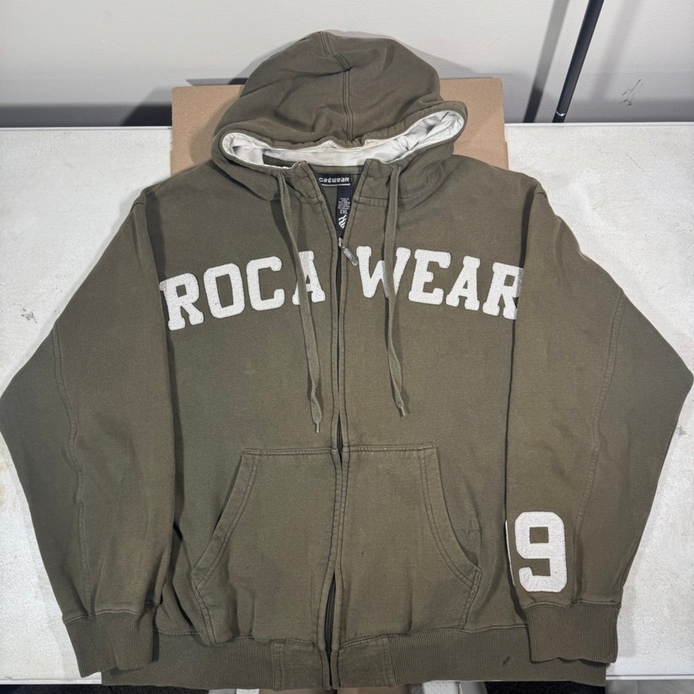 Vintage Rocawear Faded Green Full Zip Hoodie Mens 2XL Heavyweight Y2K Hip Hop